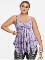 Plus Size Floral Print Heart Buckle Layered Handkerchief Asymmetric Tank Top -  