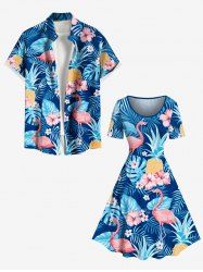 Tropical Leaf Hibiscus Flowers Pineapple Print Plus Size Matching Hawaii Beach Outfit For Couples -  