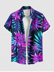 Plus Size Tropical Leaf Flower Print Buttons Pocket Hawaii Shirt For Men -  