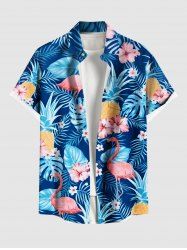 Plus Size Tropical Leaf Hibiscus Flowers Pineapple Print Buttons Pocket Hawaii Shirt For Men -  