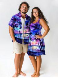 Full Moon Coconut Tree Ombre Print Plus Size Matching Hawaii Beach Outfit For Couples -  