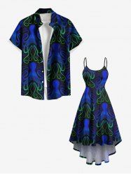Ombre Octopus Print Plus Size Matching Beach Outfit For Couples -  
