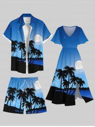 Coconut Tree Moon Ombre Sky Print Plus Size Matching Hawaii Beach Outfit For Couples -  