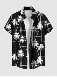 Plus Size Coconut Tree Print Buttons Pocket Hawaii Shirt For Men -  