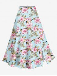 Plus Size Flowers Leaf Print Split Skirt -  