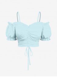 Plus Size Ruched Cinched Ruffles Cold Shoulder Cami Top -  