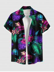 Plus Size Colorful Tropical Leaf Flower Skull Skeleton Mermaid Snake Print Hawaii Shirt For Men -  
