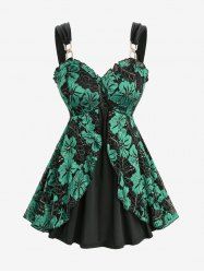 Plus Size Floral Lace Ruffles Backless Layered Tank Top -  