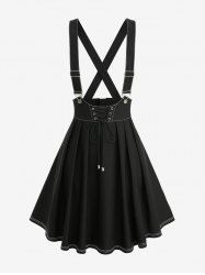 Plus Size Zipper Back Lace Up Topstitching Crisscross Strappy A Line Suspender Skirt -  