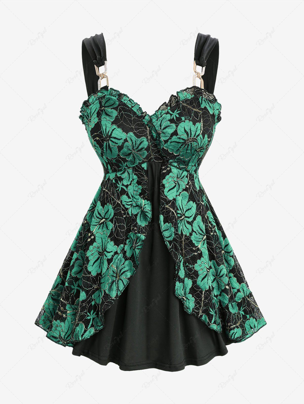 Unique Plus Size Floral Lace Ruffles Backless Layered Tank Top  