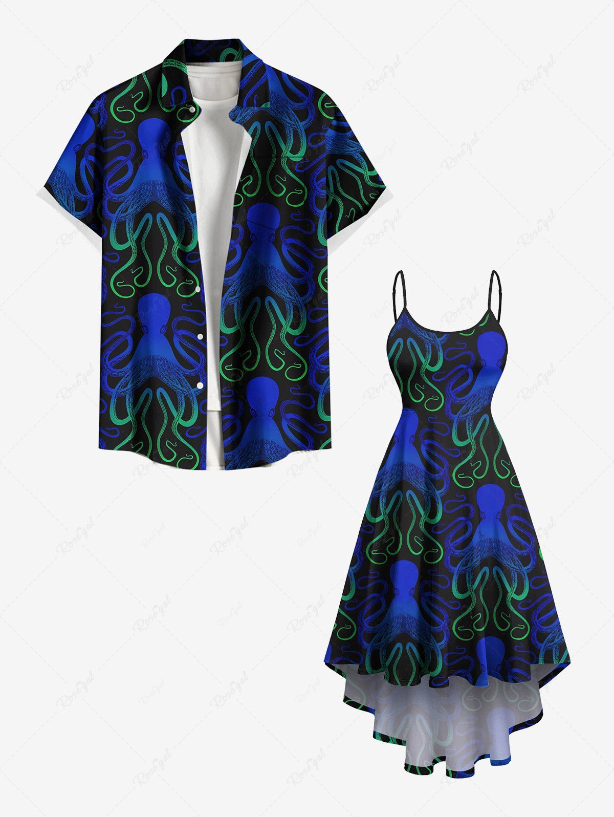 New Ombre Octopus Print Plus Size Matching Beach Outfit For Couples  