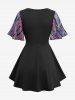 Tie Dye Ombre Jacquard Top and Straps Grommet D-Ring Heart Buckle Leggings Plus Size Outfit -  