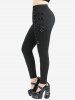 Tie Dye Ombre Jacquard Top and Straps Grommet D-Ring Heart Buckle Leggings Plus Size Outfit -  