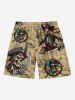 Tenue de plage hawaïenne assortie grande taille, motif crâne de pirate, gouvernail, voilier, croisière, pour couples - café 