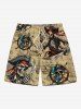Tenue de plage hawaïenne assortie grande taille, motif crâne de pirate, gouvernail, voilier, croisière, pour couples - café 