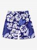 Ensemble chemise et barboteuse hawaïennes assorties, grande taille, tenue de plage, imprimé feuilles tropicales et hibiscus, pour couples - Bleu profond 