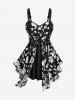 Flower Embroidery Lace Up Tank Top and Scalloped Tassel Flare Pants Plus Size Outfit -  