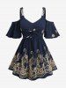 Butterfly Curve Embroidered Twist Cold Shoulder Blouse and Floral Gym 3D Jeggings Plus Size Outfit -  