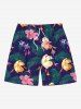 Ensemble chemise, short et barboteuse hawaïens assortis, grande taille, tenue de plage à imprimé floral et feuilles tropicales pour couples - Bleu 