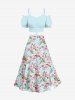 Jupe fendue à imprimé fleurs et feuilles grande taille - Bleu clair S