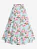 Plus Size Flowers Leaf Print Split Skirt -  