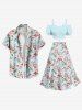 Plus Size Flowers Leaf Print Split Skirt -  