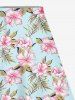 Plus Size Flowers Leaf Print Split Skirt -  