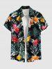 Ensemble chemise et barboteuse hawaïennes assorties, grande taille, tenue de plage, imprimé feuilles tropicales et hibiscus, pour couples - Noir 