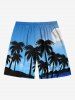Plus Size Coconut Tree Moon Ombre Sky Print Hawaii Drawstring Beach Shorts For Men -  