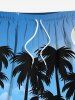 Plus Size Coconut Tree Moon Ombre Sky Print Hawaii Drawstring Beach Shorts For Men -  