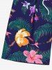 Plus Size Tropical Leaves Floral Print Hawaii Drawstring Beach Shorts For Men -  