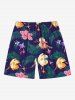 Plus Size Tropical Leaves Floral Print Hawaii Drawstring Beach Shorts For Men -  