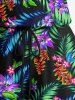 Combinaison hawaïenne cintrée grande taille à imprimé feuilles tropicales et fleurs - Noir L