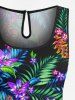 Combinaison hawaïenne cintrée grande taille à imprimé feuilles tropicales et fleurs - Noir L