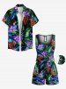 Combinaison hawaïenne cintrée grande taille à imprimé feuilles tropicales et fleurs - Noir L