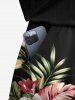 Combinaison hawaïenne cintrée grande taille à imprimé feuilles tropicales et fleurs d'hibiscus - Noir 2X
