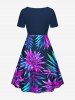 Robe hawaïenne cintrée grande taille à imprimé feuilles tropicales et fleurs - Pourpre  6X