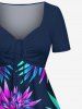 Robe hawaïenne cintrée grande taille à imprimé feuilles tropicales et fleurs - Pourpre  6X