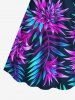 Robe hawaïenne cintrée grande taille à imprimé feuilles tropicales et fleurs - Pourpre  6X