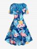 Plus Size Tropical Leaf Hibiscus Flowers Pineapple Print Vintage Hawaii Dress -  