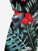 Combinaison hawaïenne cintrée grande taille à imprimé feuilles tropicales et fleurs d'hibiscus - Noir 5X