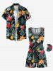 Combinaison hawaïenne cintrée grande taille à imprimé feuilles tropicales et fleurs d'hibiscus - Noir 5X