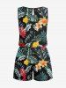 Combinaison hawaïenne cintrée grande taille à imprimé feuilles tropicales et fleurs d'hibiscus - Noir 5X