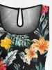 Combinaison hawaïenne cintrée grande taille à imprimé feuilles tropicales et fleurs d'hibiscus - Noir 5X