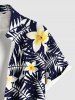 Plus Size Tropical Leaf Flowers Print Buttons Pocket Hawaii Shirt For Men -  