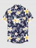Plus Size Tropical Leaf Flowers Print Buttons Pocket Hawaii Shirt For Men -  