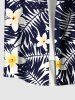 Plus Size Tropical Leaf Flowers Print Buttons Pocket Hawaii Shirt For Men -  