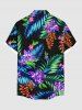 Plus Size Tropical Leaf Flowers Print Buttons Pocket Hawaii Shirt For Men -  
