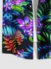 Plus Size Tropical Leaf Flowers Print Buttons Pocket Hawaii Shirt For Men -  