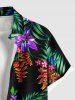 Plus Size Tropical Leaf Flowers Print Buttons Pocket Hawaii Shirt For Men -  